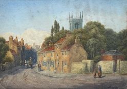 Thomas DUDLEY (1857- 1935) Street view with horse and cart and church