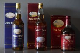 Two 70cl bottles of Nevis Dew Scotch whisky and one other