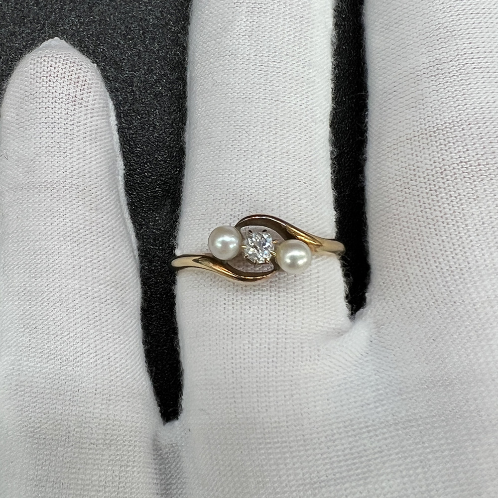 18ct yellow gold diamond and cultured pearl set ring - Image 4 of 4