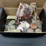 Mixed box lot of coins and bank notes