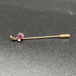 9ct yellow gold pearl and amethyst tie pin brooch