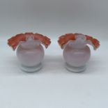 2x ruffled top antique victorian glass vases