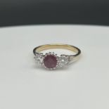18ct yellow gold ruby and diamond 3 stone ring