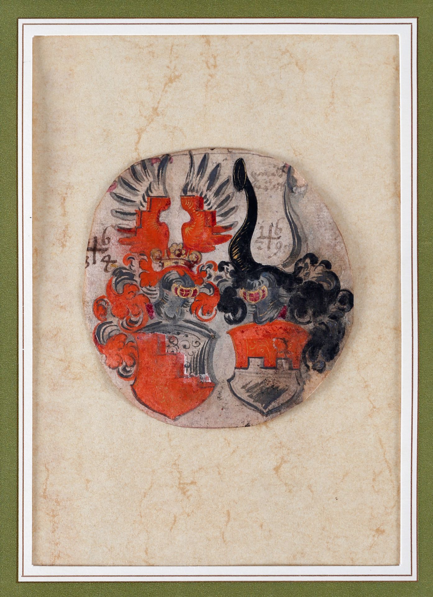Wappen aus Stammbuch oder Wappenbuch, Tusche und Aquarell, 17. Jh. um 1630