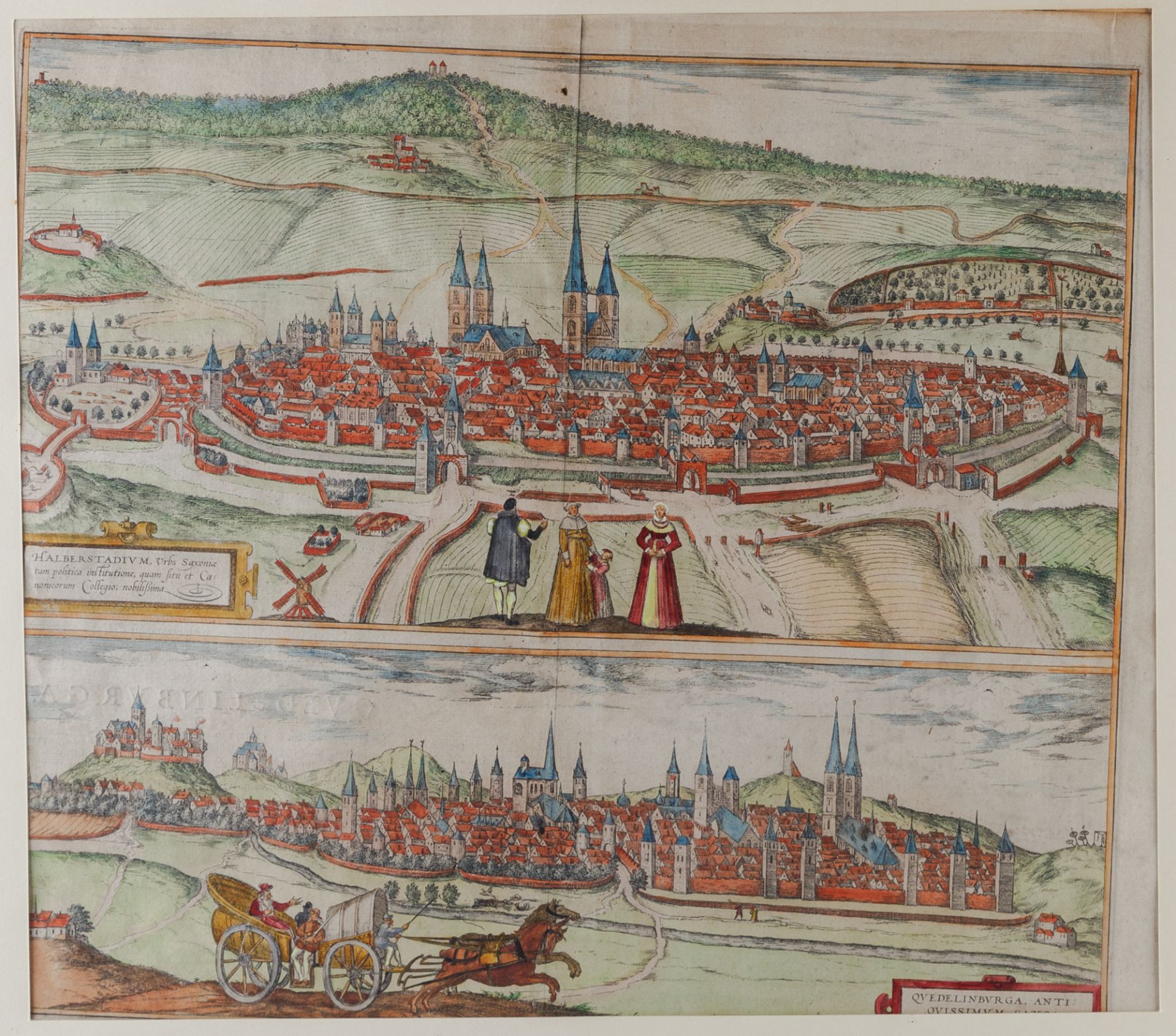 Altkolorierte Panoramen der Städte Halberstadt und Quedlinburg (Halberstadium/Quedlinburga)