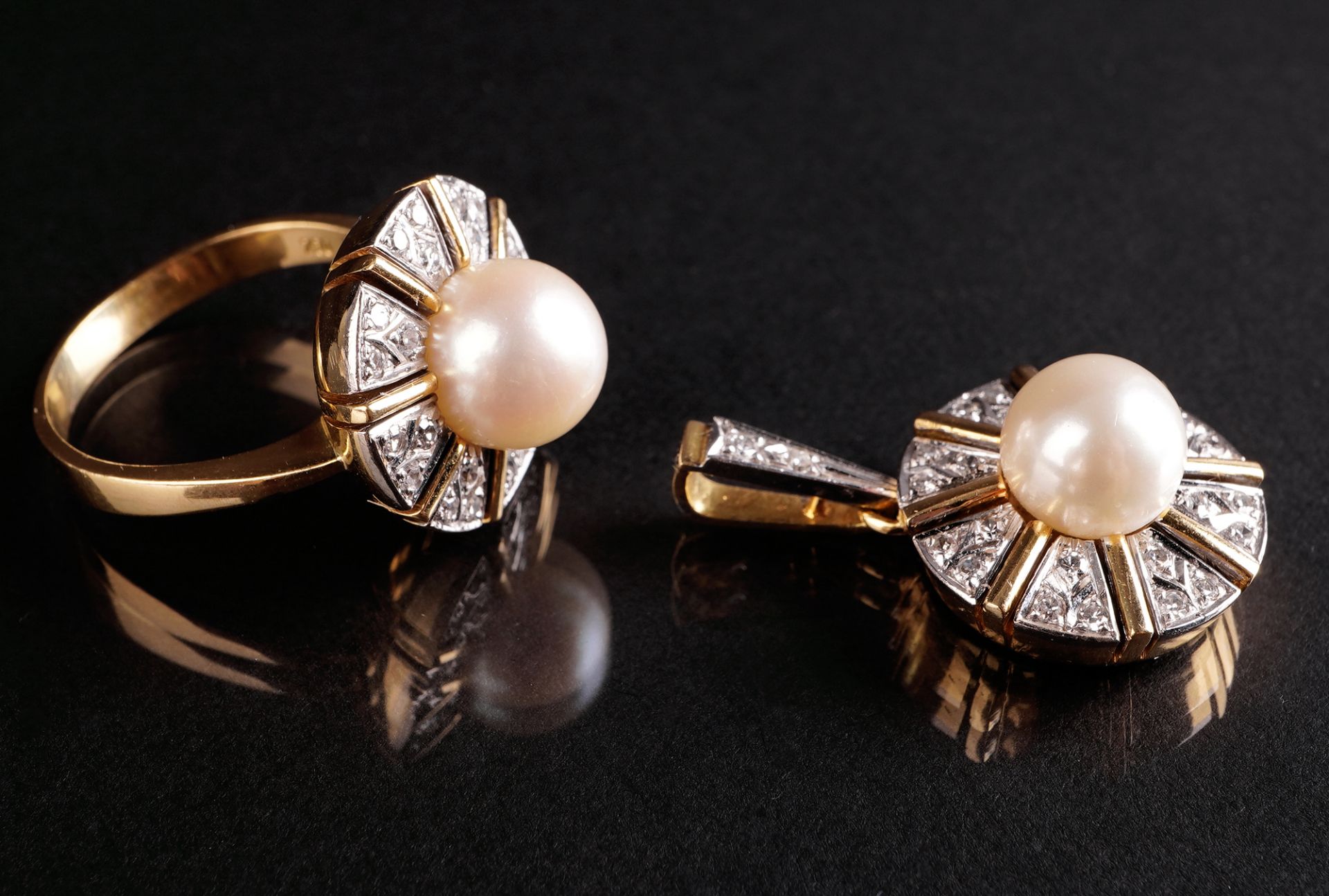 Ring und Anhänger mit Perle und Diamantbesatz, GG 750 - Image 2 of 5