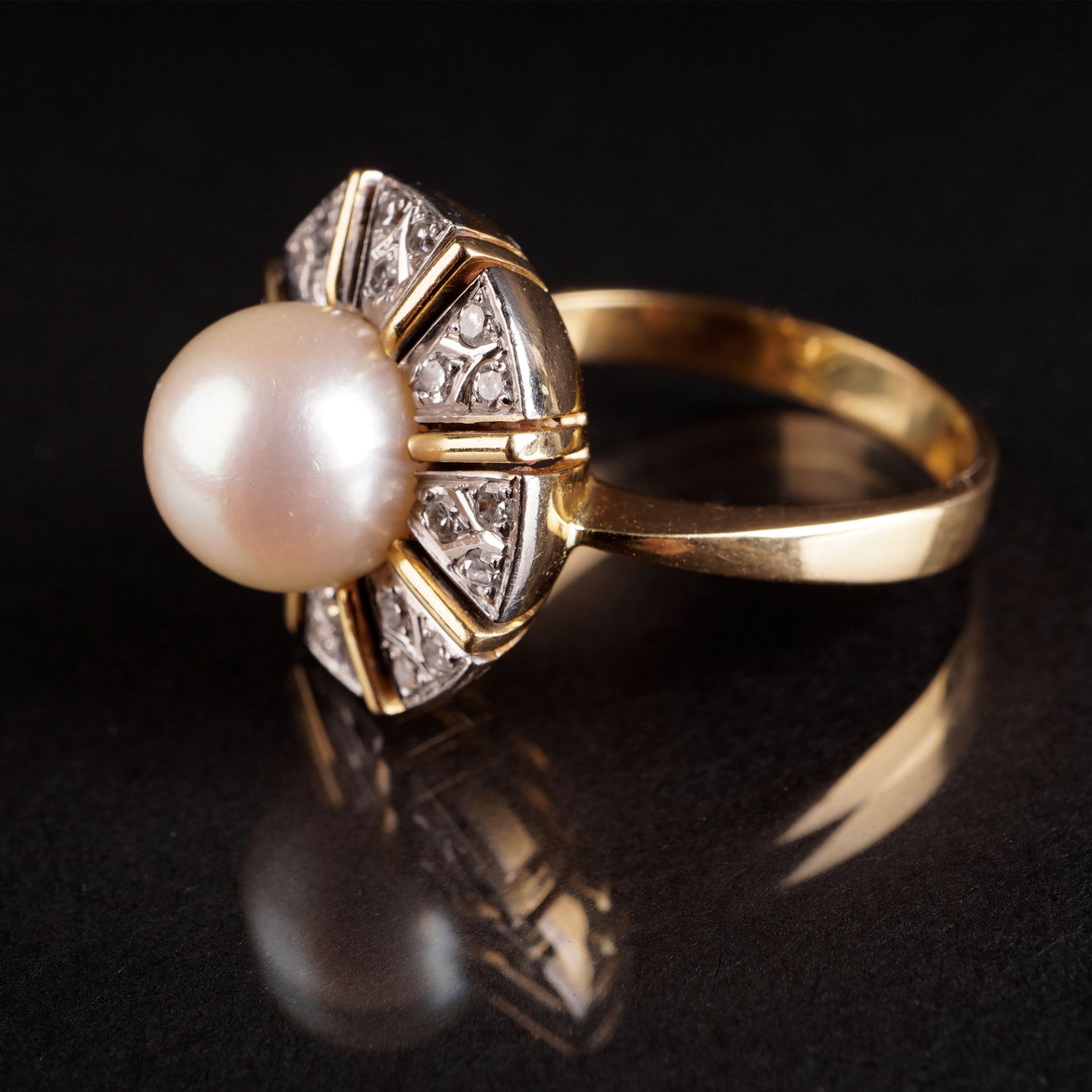 Ring und Anhänger mit Perle und Diamantbesatz, GG 750 - Image 5 of 5