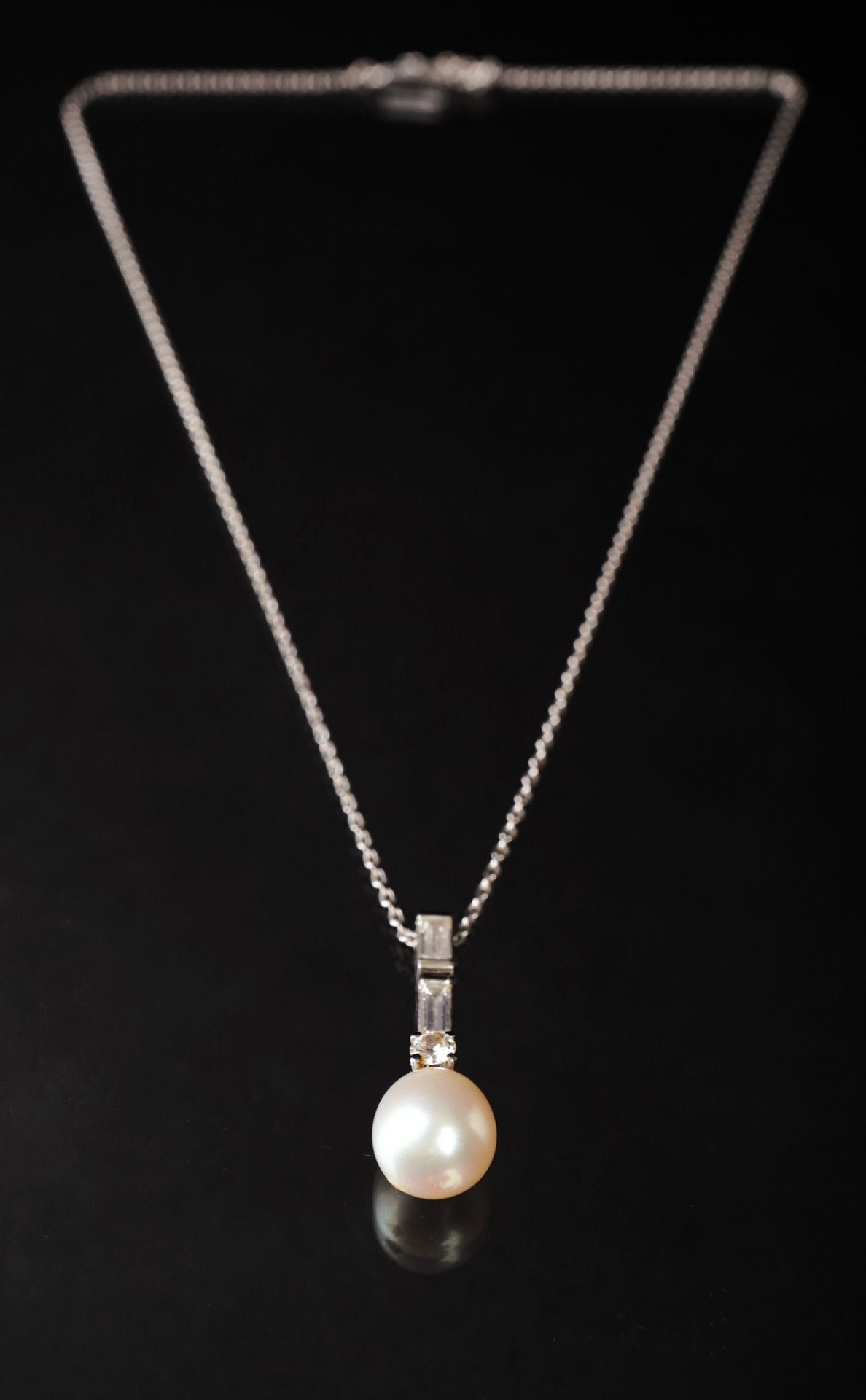 Anhänger mit Perle und Diamantbesatz an Kette, WG 585 - Image 2 of 6
