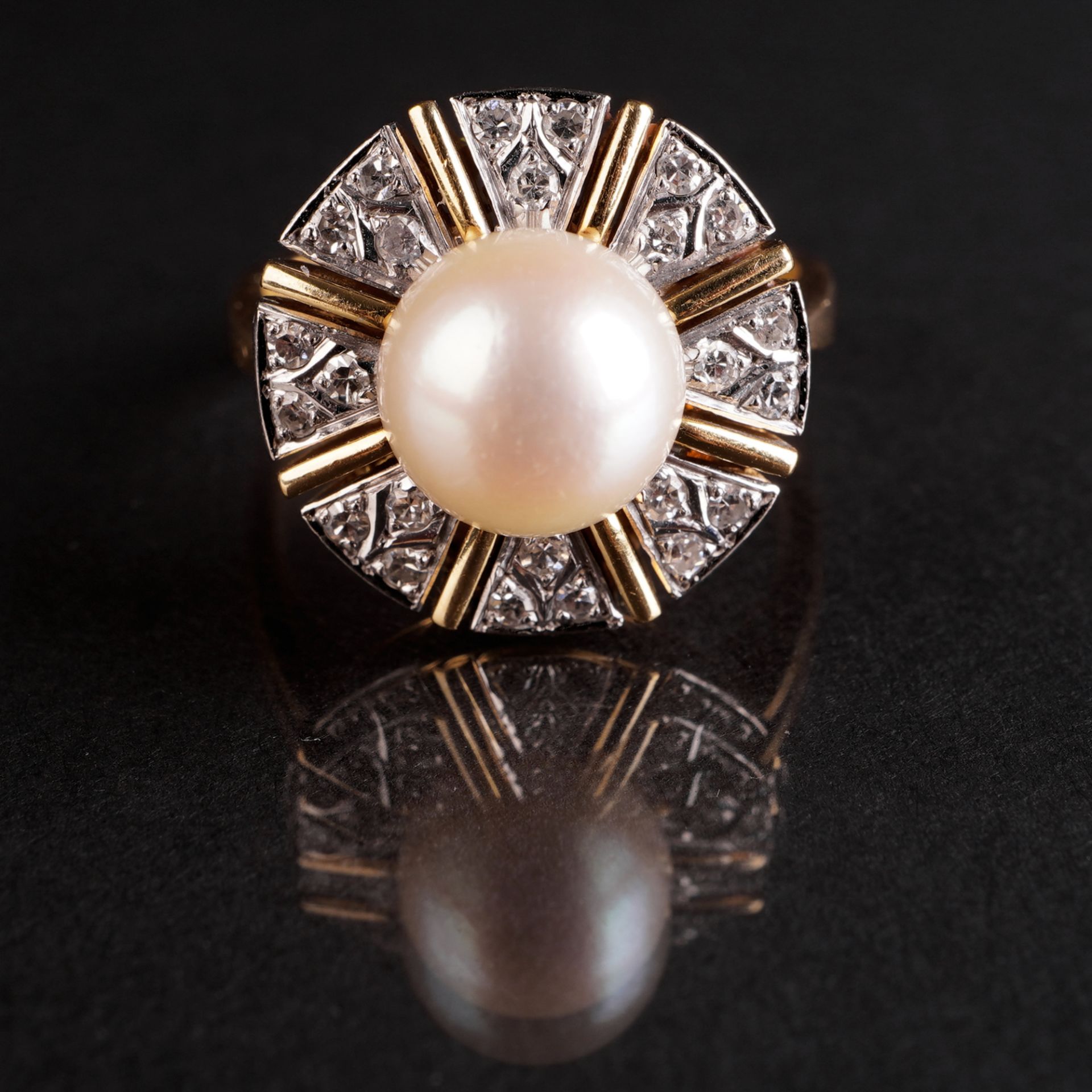 Ring und Anhänger mit Perle und Diamantbesatz, GG 750 - Image 3 of 5