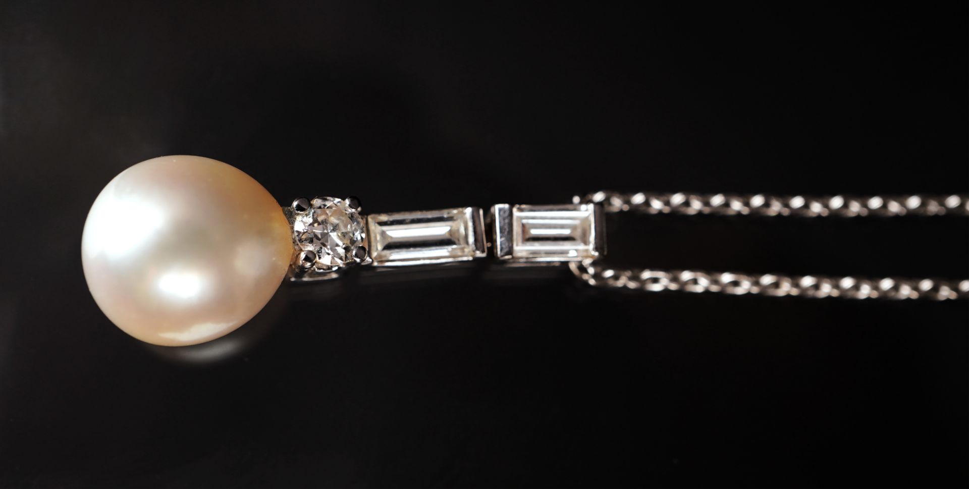 Anhänger mit Perle und Diamantbesatz an Kette, WG 585 - Image 5 of 6