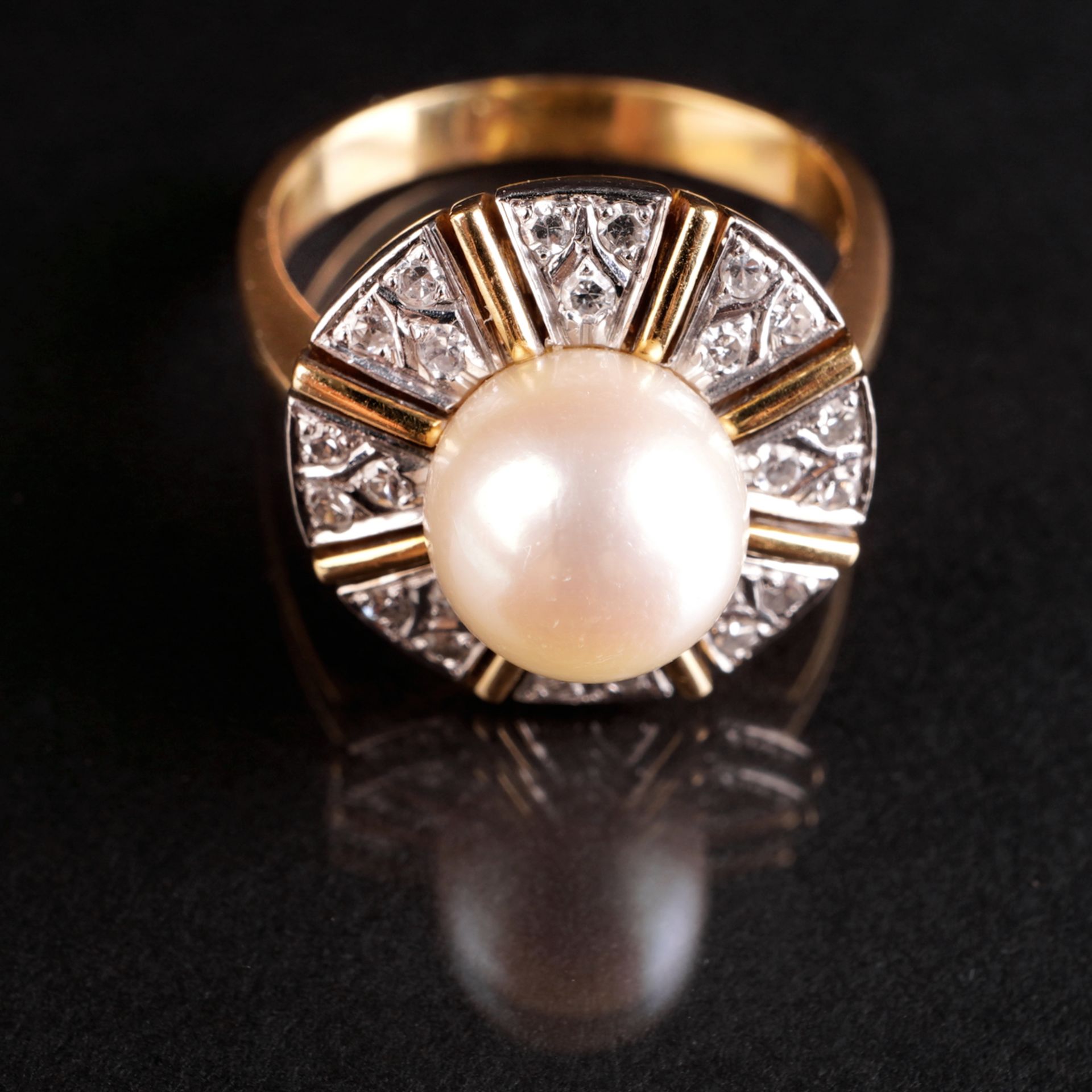 Ring und Anhänger mit Perle und Diamantbesatz, GG 750 - Image 4 of 5