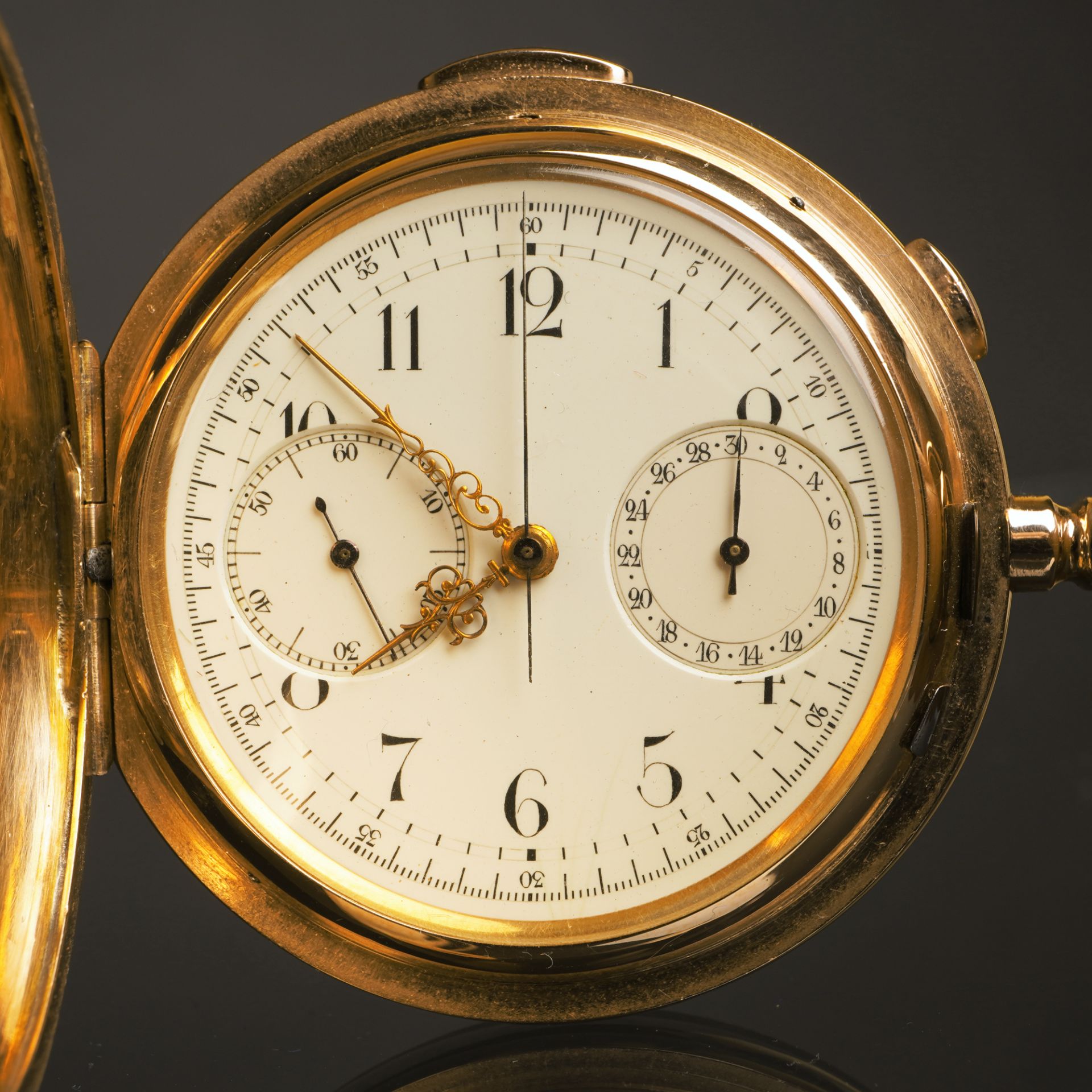 Savonette mit Chronograph und Viertelstunden-Repetition, GG 585, um 1896