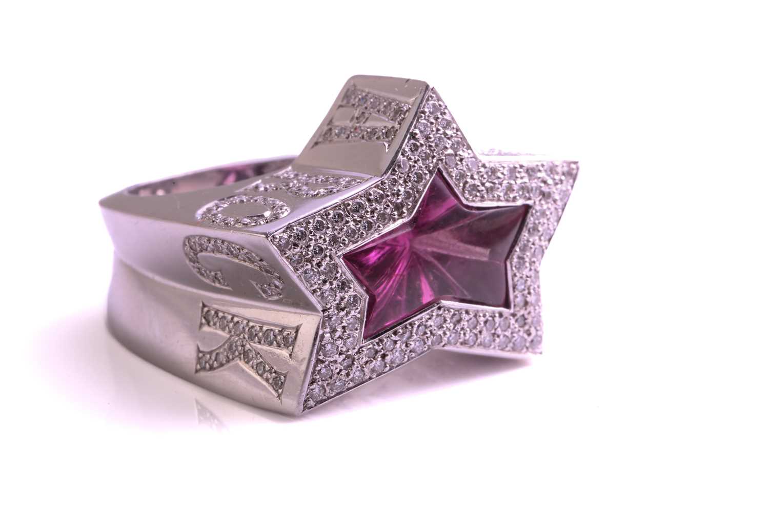 A Stephen Webster 'Rock Star' ring set with pink tourmaline, in white metal stamped 18ct, set with