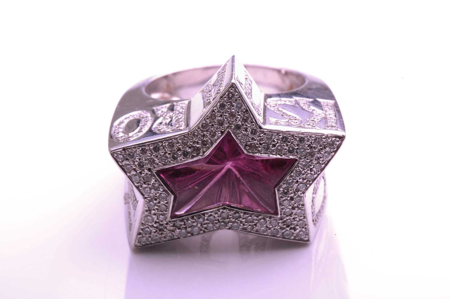 A Stephen Webster 'Rock Star' ring set with pink tourmaline, in white metal stamped 18ct, set with - Image 2 of 12