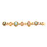 A 19th-century bracelet set with pink paste and imitation turquoise, in gilt cannetille work mounts,