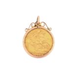 A Queen Victoria sovereign, dated 1890, set within a 9ct yellow gold pendant mount, 9.2 grams