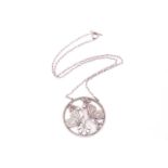 Georg Jensen - a butterfly necklace, the round pendant depicting two butterflies resting upon