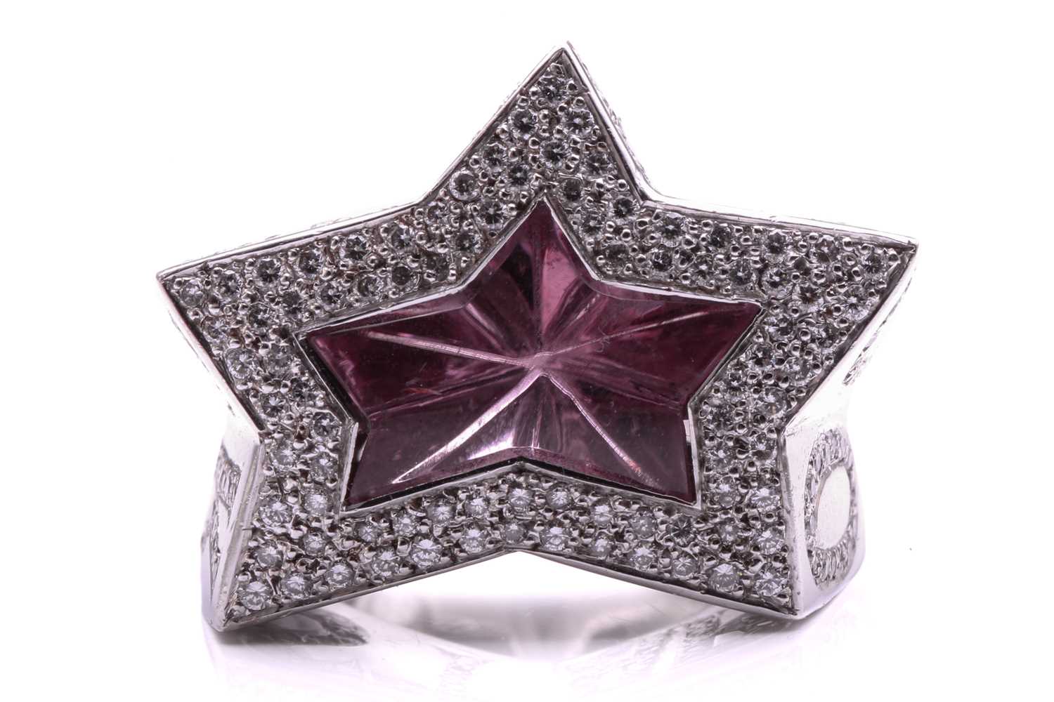 A Stephen Webster 'Rock Star' ring set with pink tourmaline, in white metal stamped 18ct, set with - Image 3 of 12