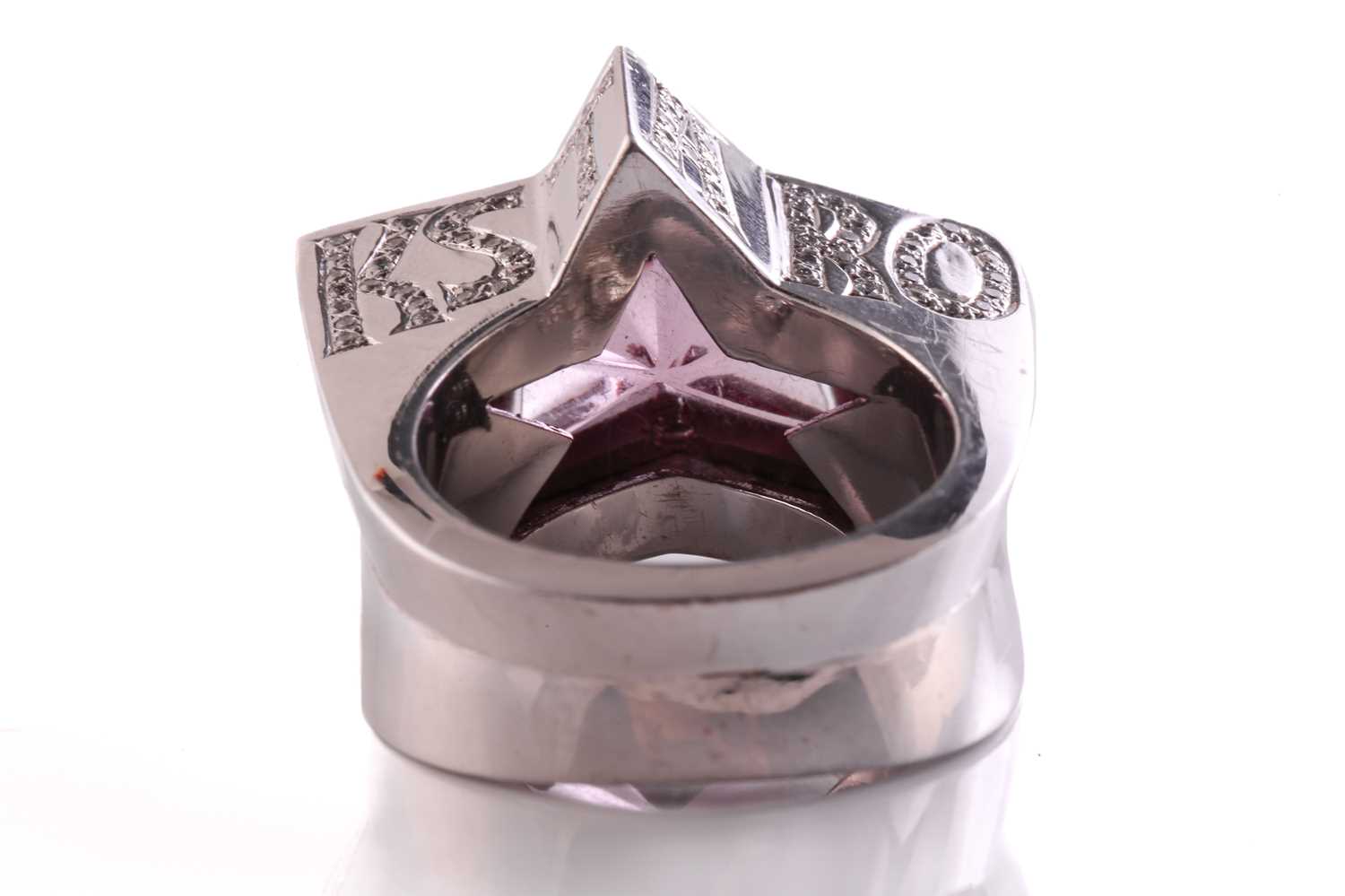 A Stephen Webster 'Rock Star' ring set with pink tourmaline, in white metal stamped 18ct, set with - Image 8 of 12