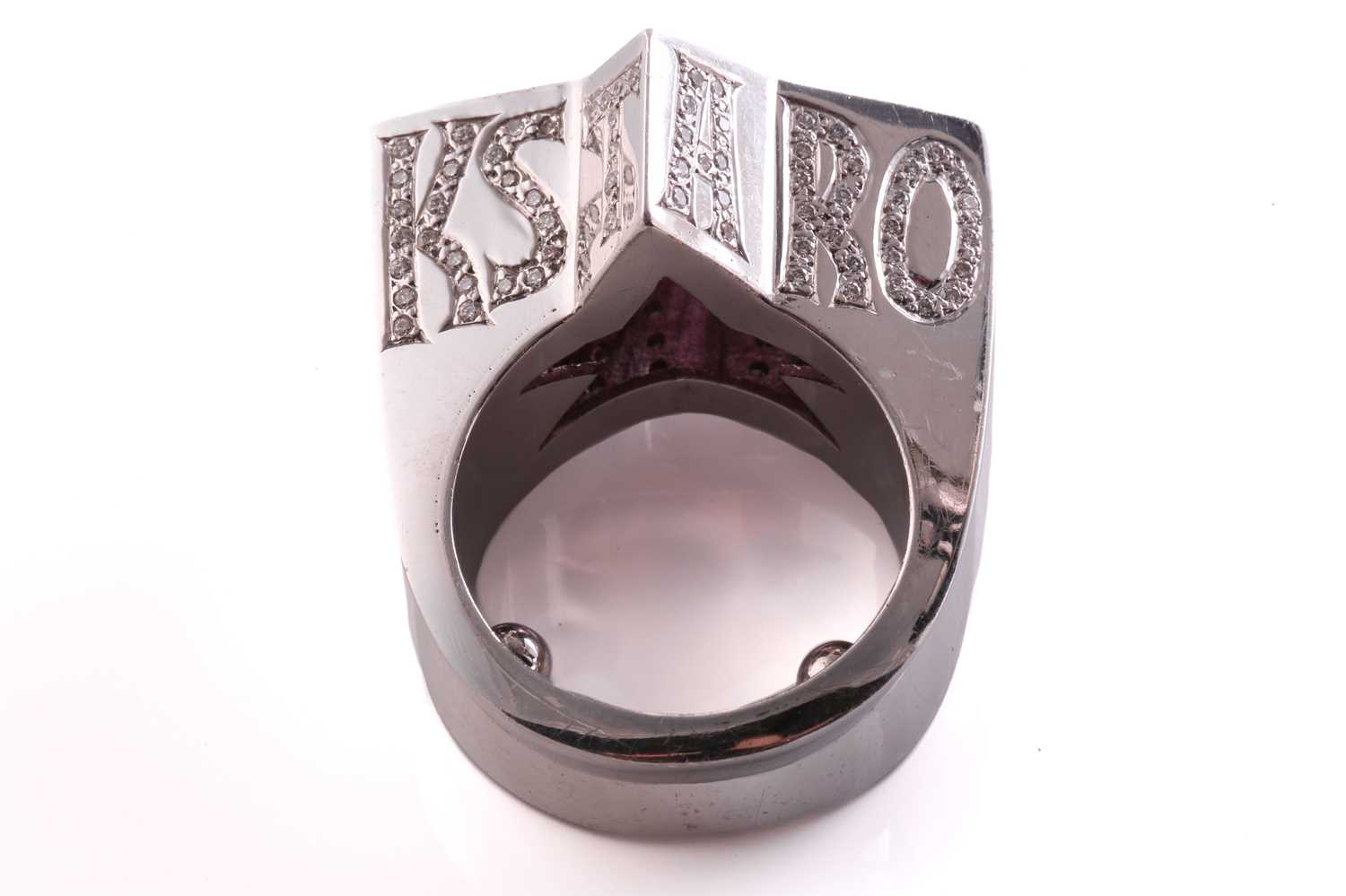 A Stephen Webster 'Rock Star' ring set with pink tourmaline, in white metal stamped 18ct, set with - Image 4 of 12