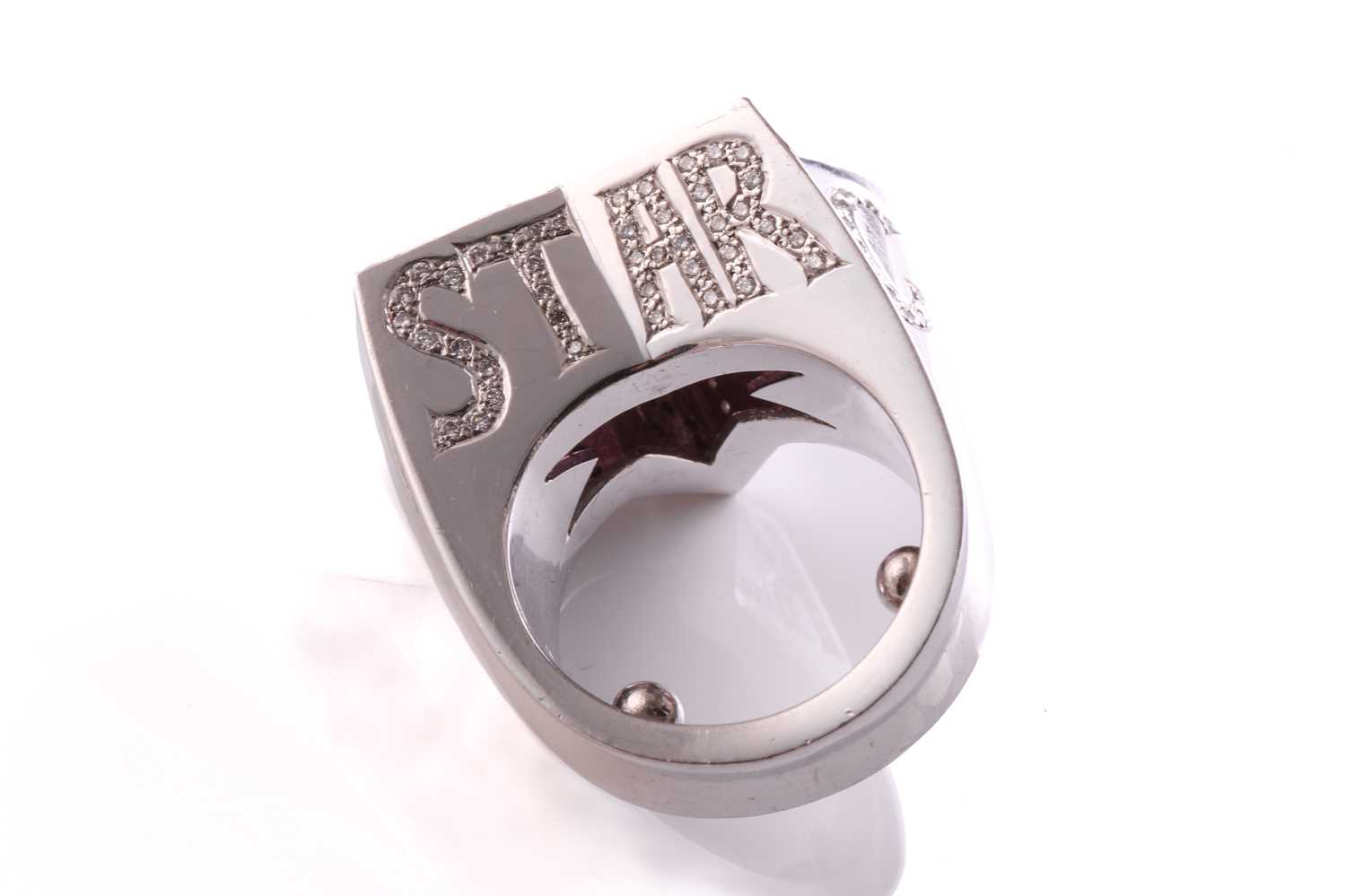 A Stephen Webster 'Rock Star' ring set with pink tourmaline, in white metal stamped 18ct, set with - Image 10 of 12