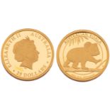 A 2016 Australian Elizabeth II 25 Dollars 1/4 oz proof gold coin, in capsule.