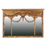 A late 19th-century carved wood and gilt gesso overmantle mirror, with leafy cupids bow mantle above