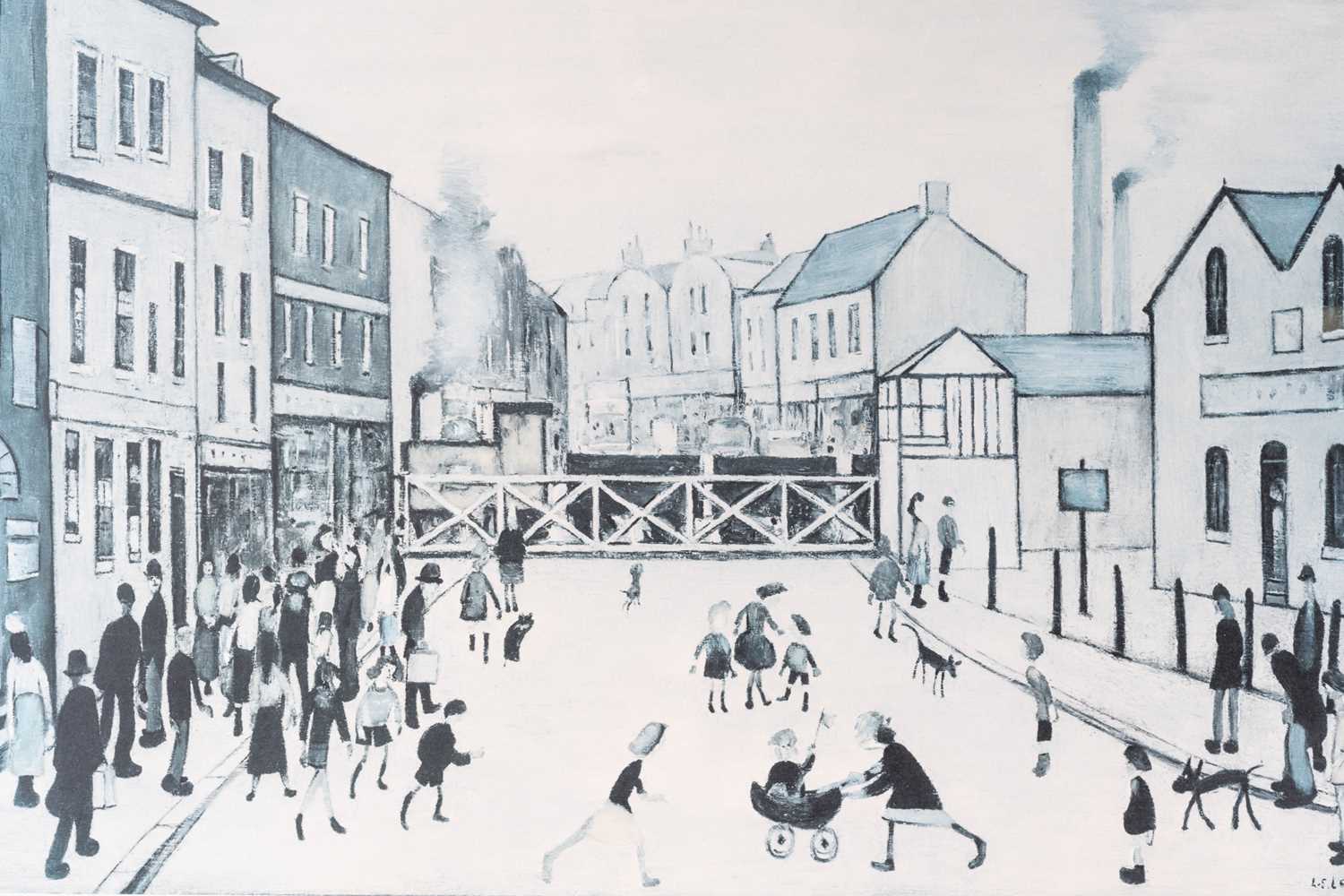 L S Lowry (1887 - 1976), Level Crossing, signed in pencil and blind stamp, offset lithograph ( - Image 3 of 8