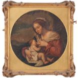 Early 19th century Continental school, study of 'Virgin of the Milk', oil on canvas, 24 cm diameter,