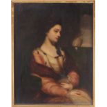 After Sir Joshua Reynolds (1723-1792), a half-length portrait of a lady in pink ermine-trimmed cape,