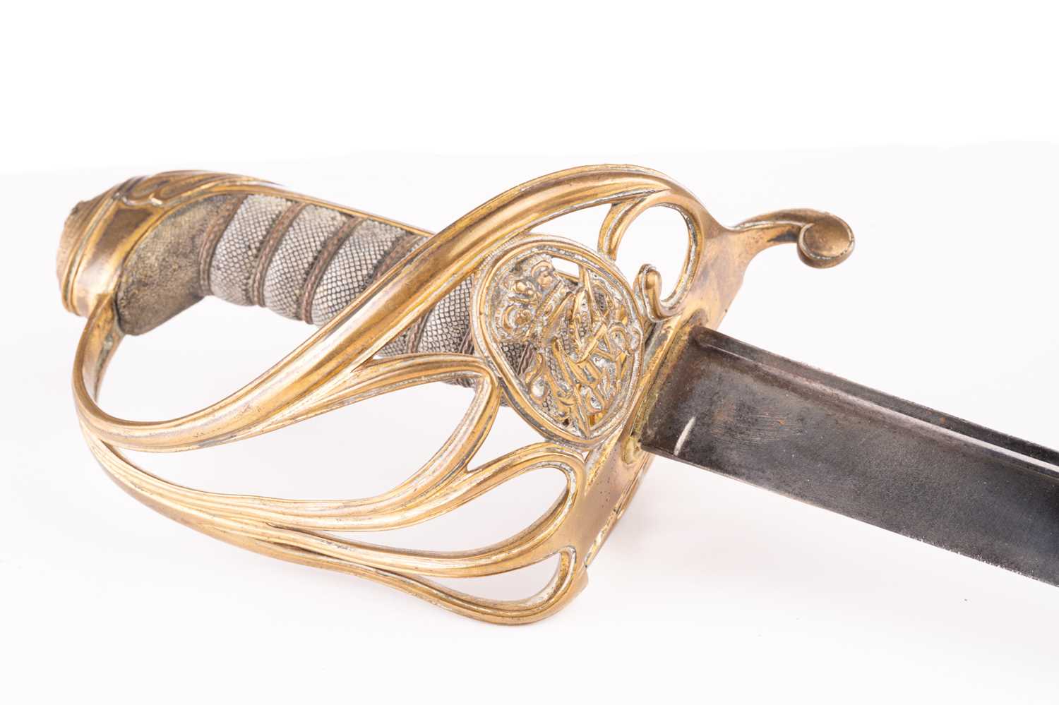 A William IV officer's infantry sword with scabbard, the brass open hilt with Royal Cypher and - Image 6 of 10