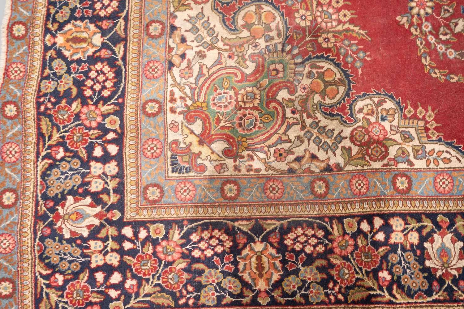 A red ground Tabriz carpet, 20th century, with a central polylobate "book-cover" design within - Image 4 of 6