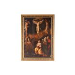 Flemish School, possibly 17th century, The Crucifixion, oil on panel, later mounted and framed,