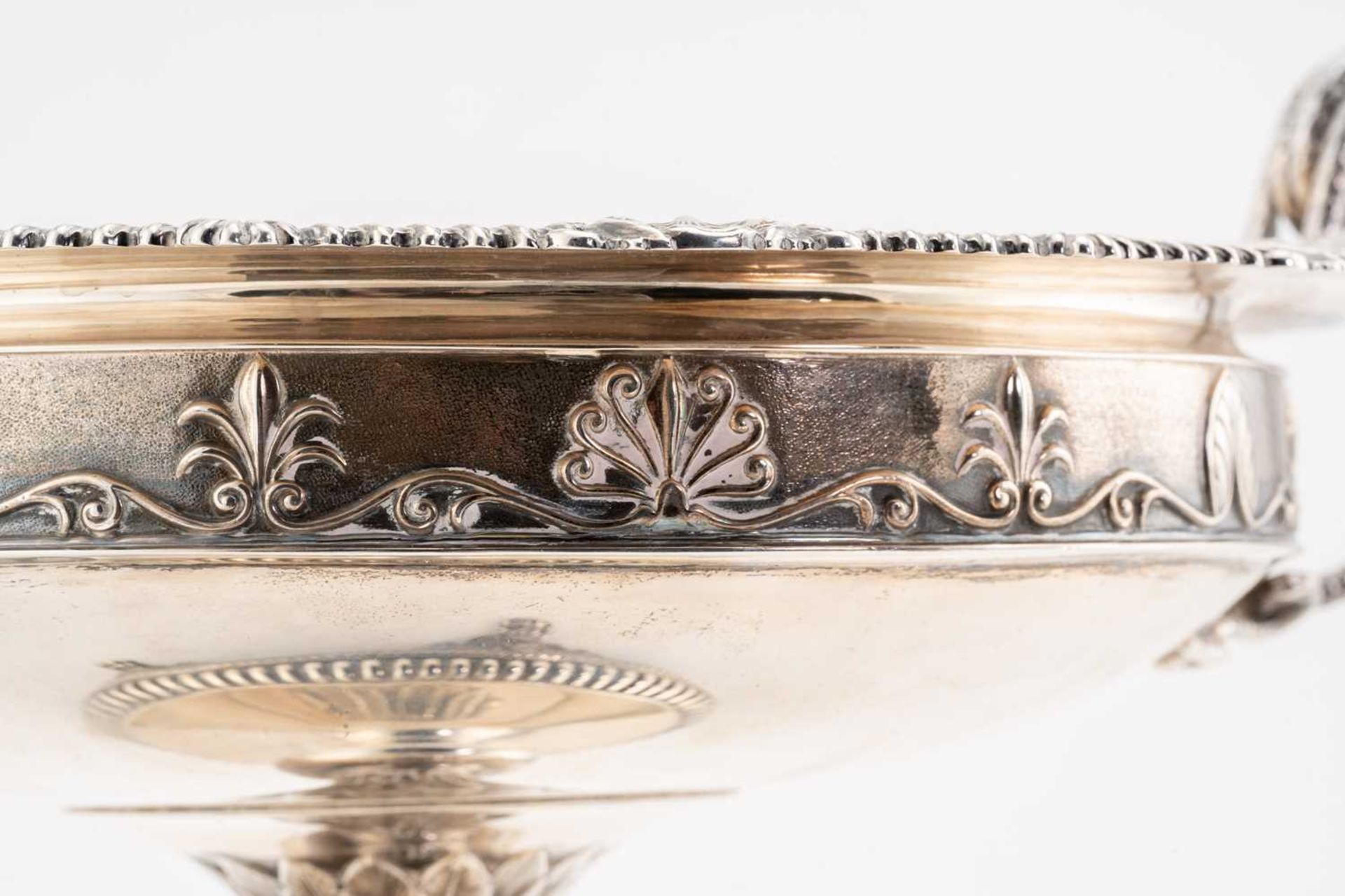 A large George V silver pedestal bowl, Sheffield 1933 by James Dixon & Sons, the twin-handles formed - Image 7 of 14