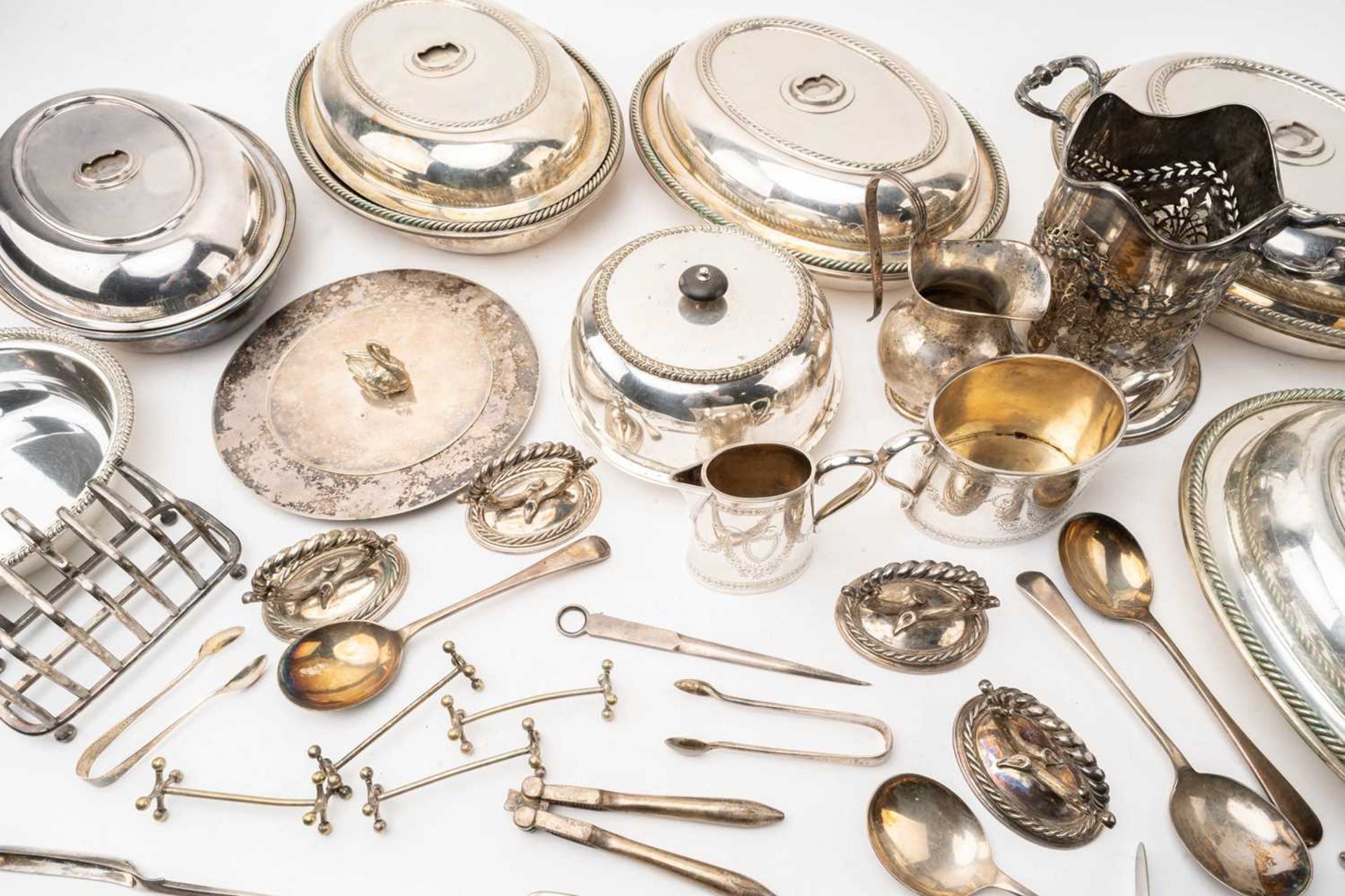 A quantity of silver plate including a three piece tea set in late 18th century style, by - Image 9 of 10