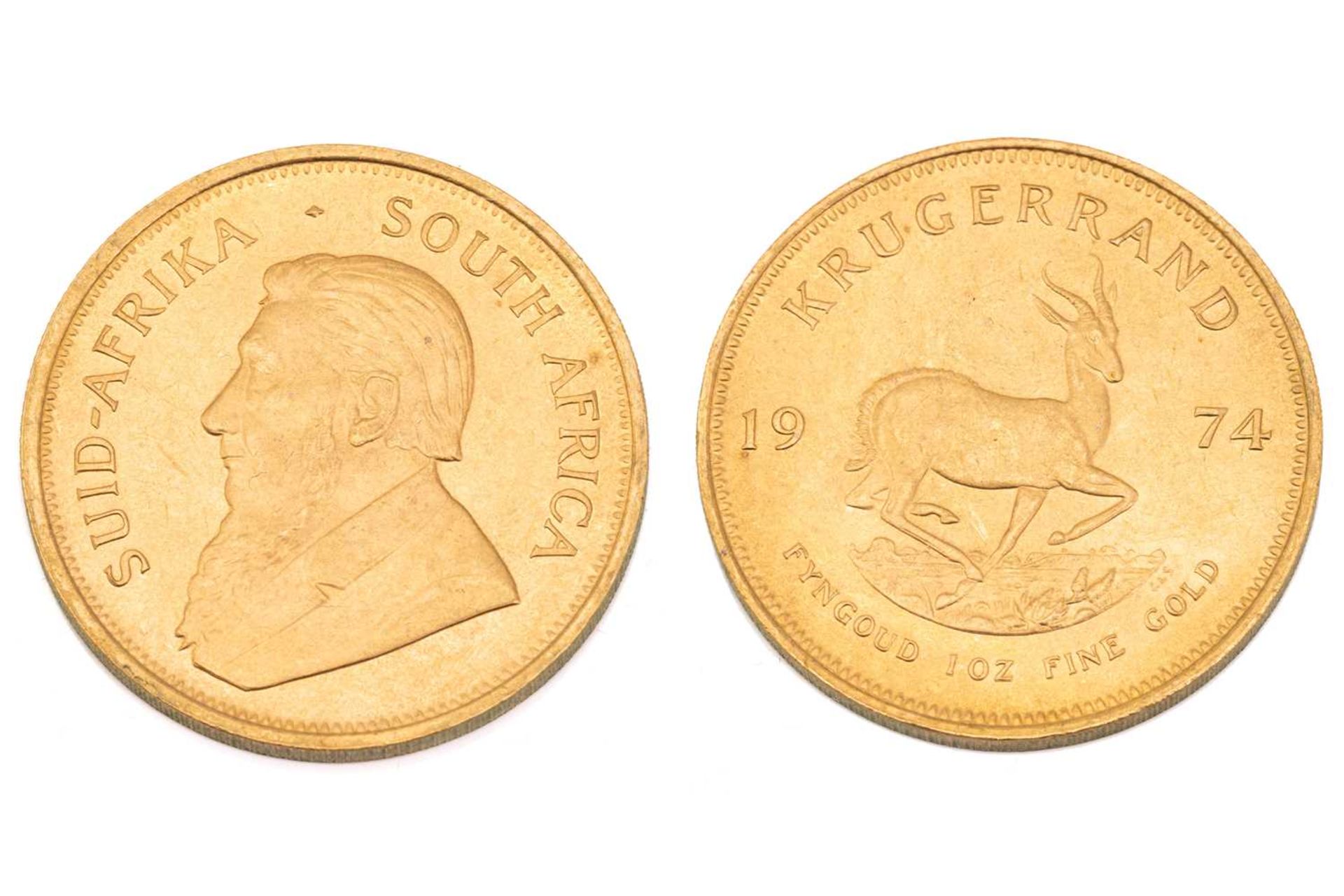 A 1oz 22ct gold South Africa Krugerrand, 1974Very, very light surface marks to both sides. Almost