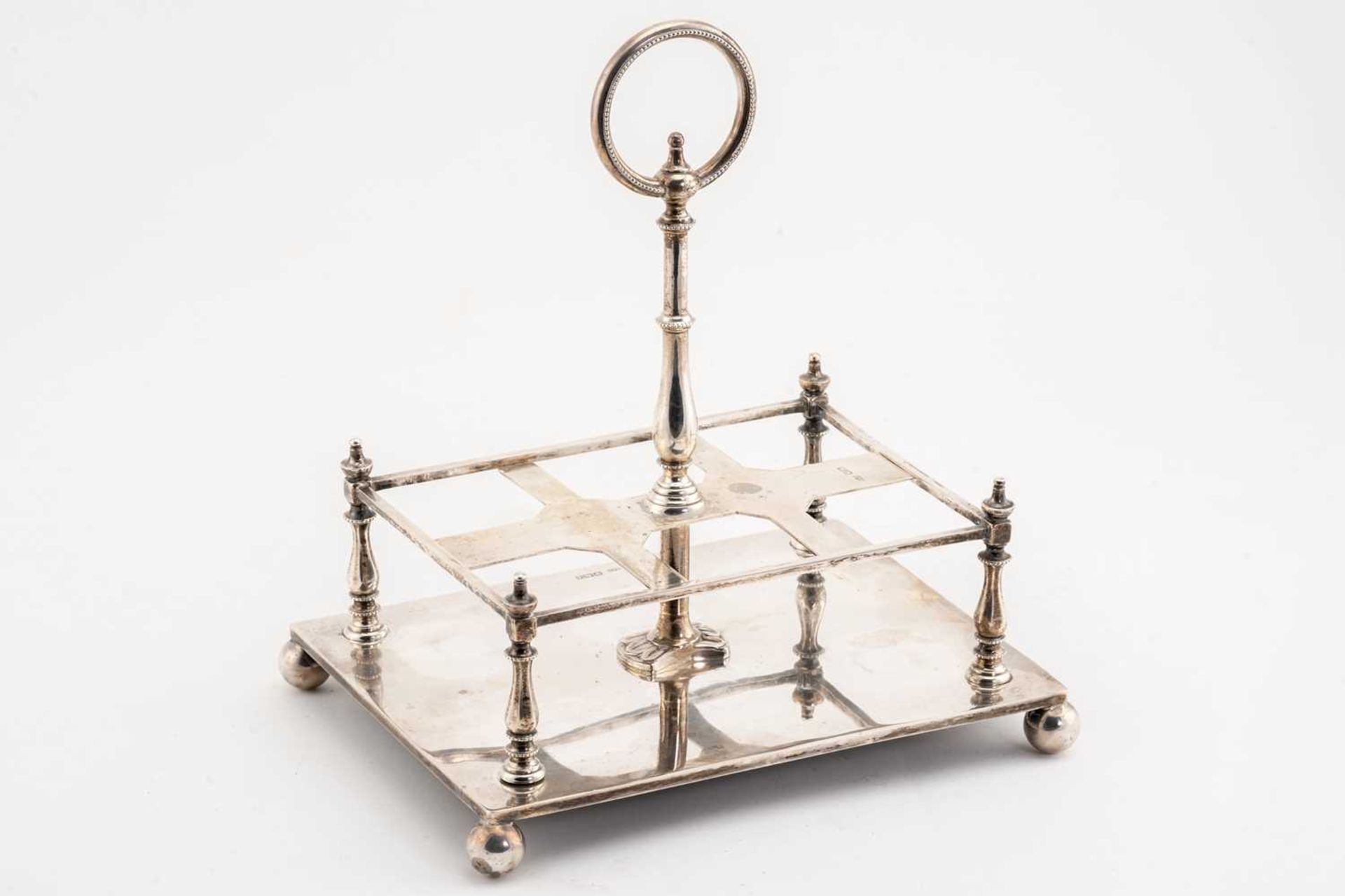 A late Victorian silver six-bottle cruet stand, Sheffield 1893 by Mappin and Webb, of rectangular - Image 2 of 7