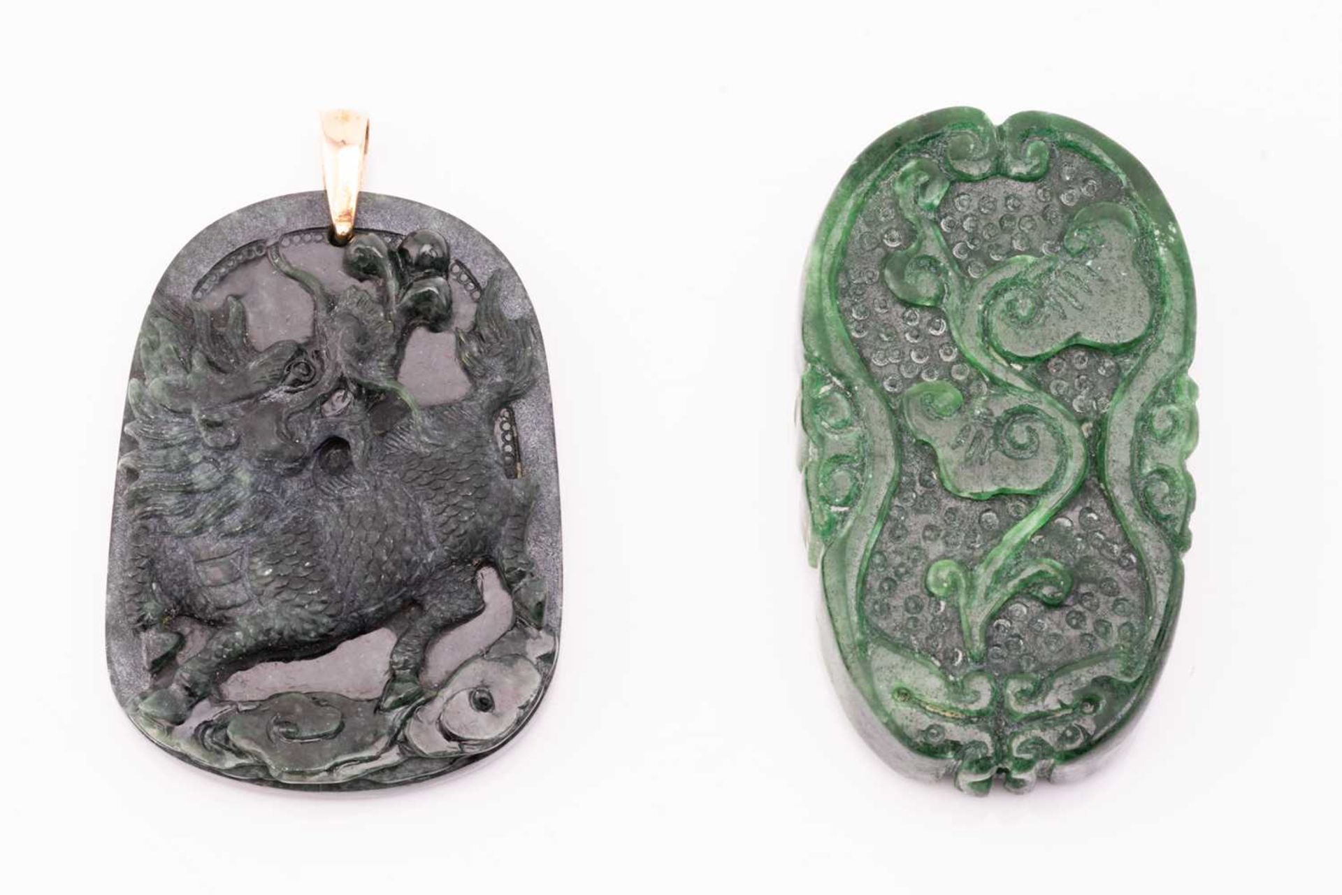 A collection of Chinese jewellery; including a jade ID bracelet, curved carved panel with auspicious - Image 4 of 19