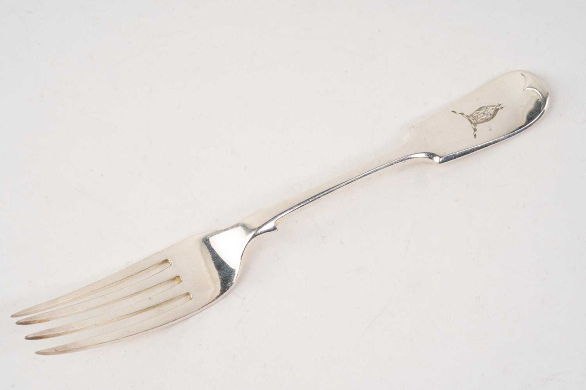 A part canteen of silver fiddle pattern flatware, some with crests engraved to terminals. Mixed - Image 11 of 13