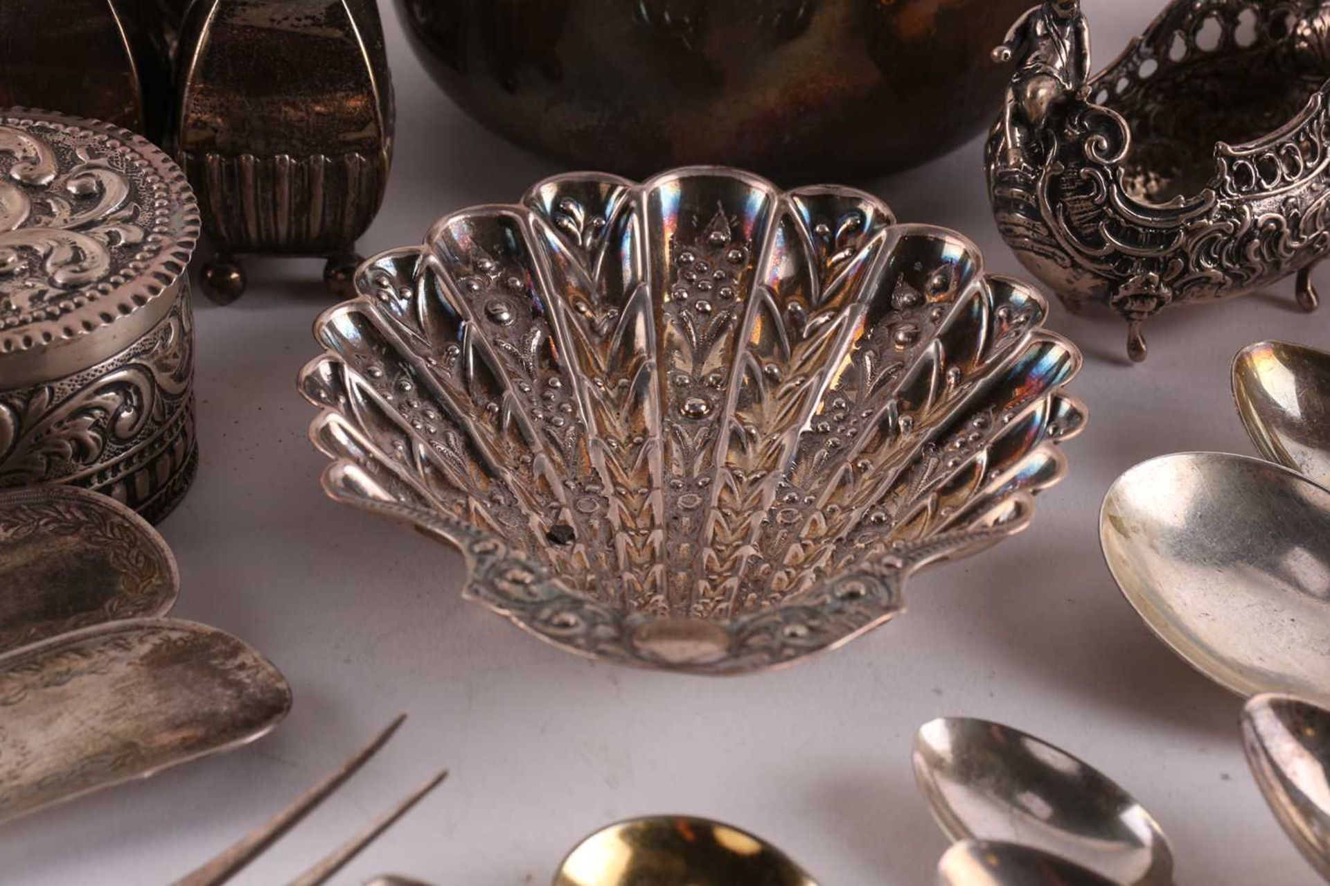 A silver bowl, a pair of silver backed hairbrushes, a silver butter shell, a pair of butter knives - Image 3 of 8