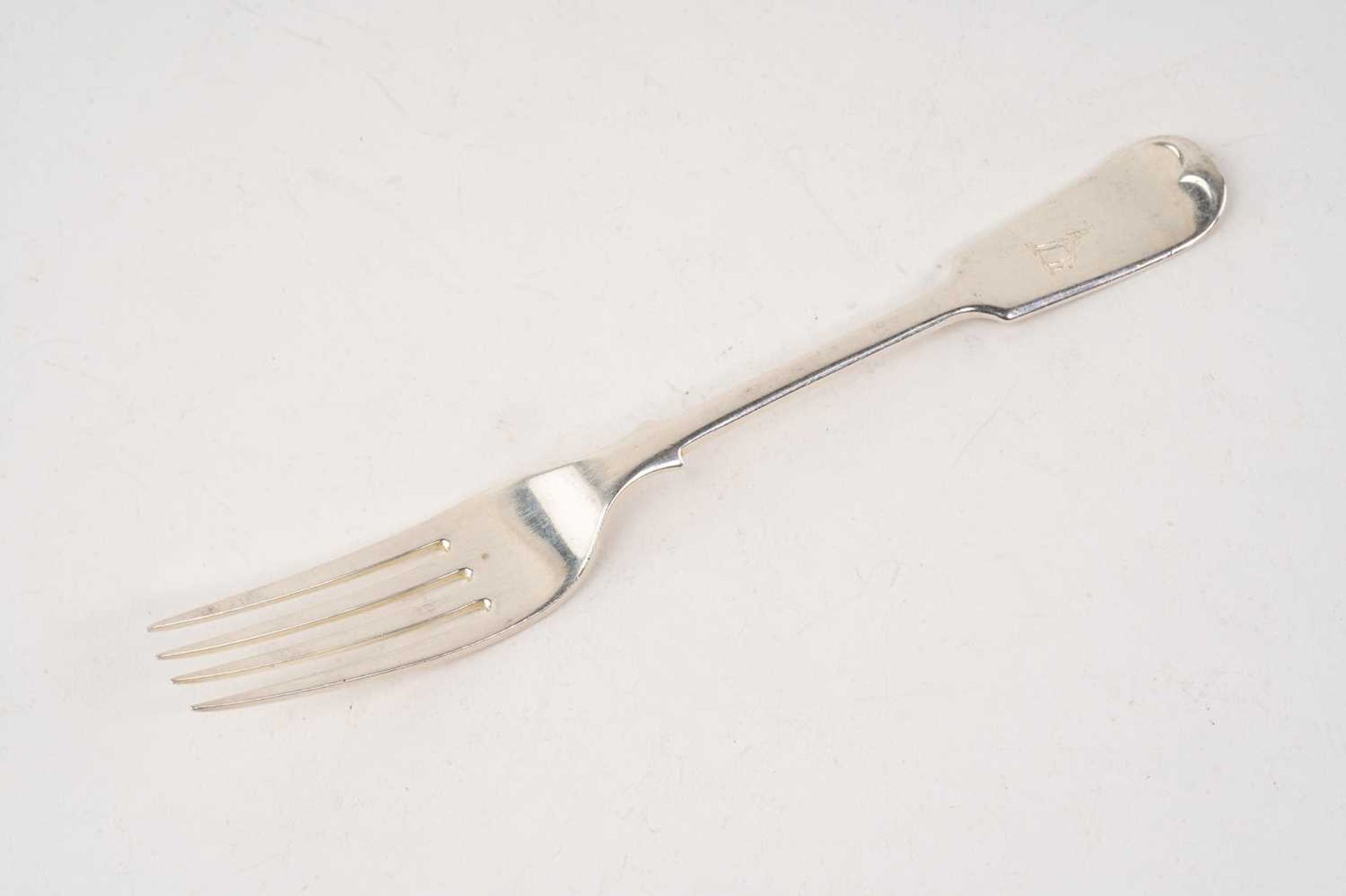 A part canteen of silver fiddle pattern flatware, some with crests engraved to terminals. Mixed - Image 8 of 13