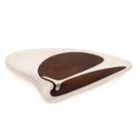 Georg Jensen - an enamel brooch, with brown enamel on an abstract panel, fitted with hinged pin stem