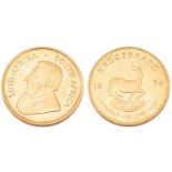 A 1oz 22ct gold South Africa Krugerrand, 1974Obv: Very light surface mark to shoulder. Rev: Very