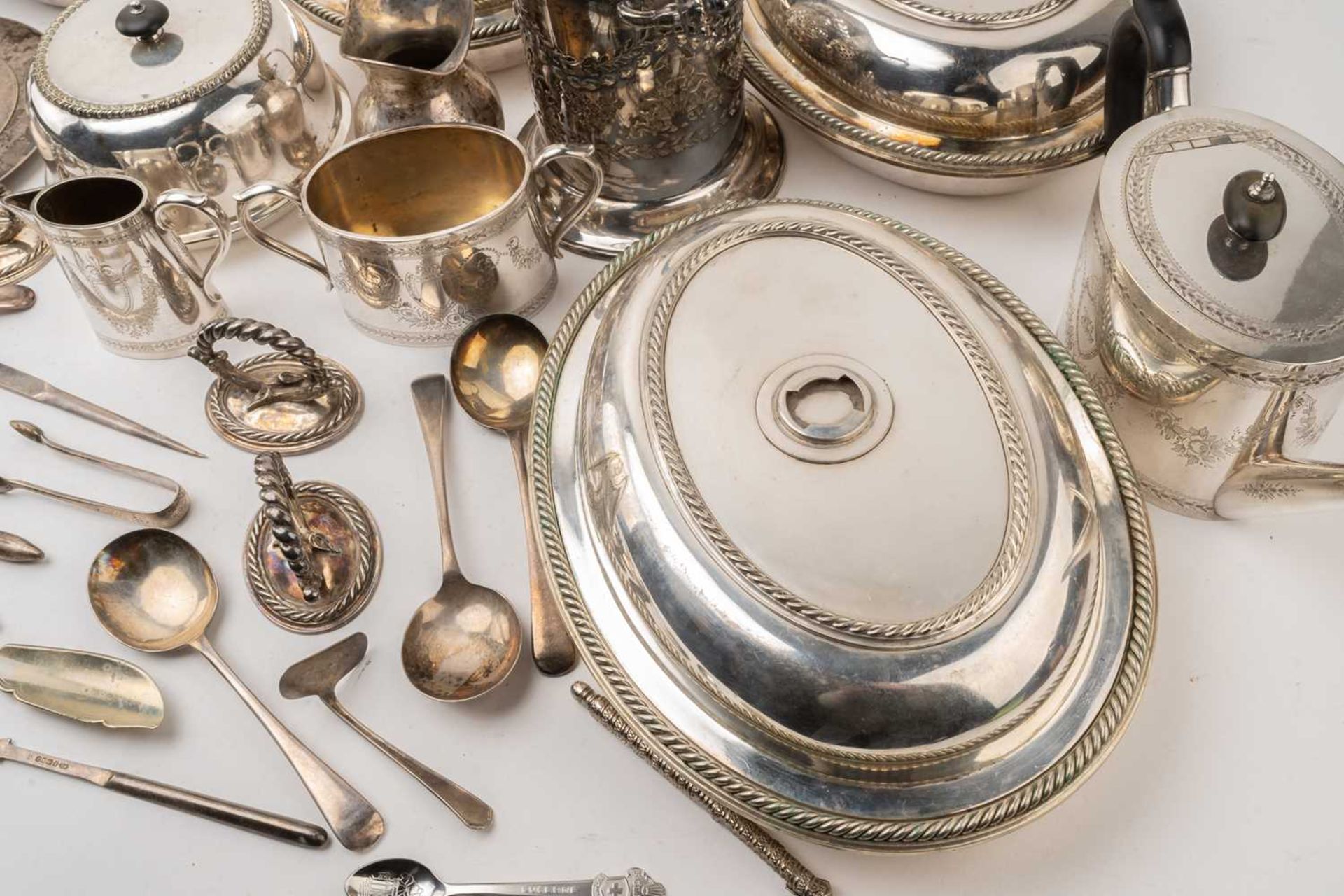 A quantity of silver plate including a three piece tea set in late 18th century style, by - Image 8 of 10