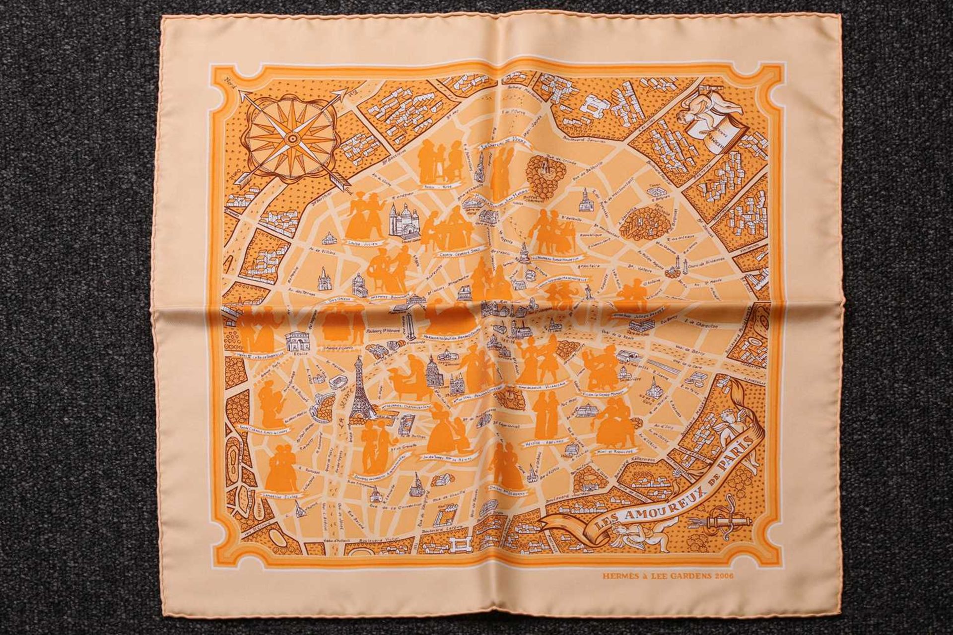 Two Hermes silk scarves; Les Amoreux de Paris limited edition to commemorate Hermes reopening the - Image 12 of 17
