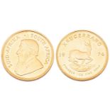 A 1oz 22ct gold South Africa Krugerrand, 1974Very, very light surface marks to both sides. Almost