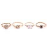 A 9ct yellow gold and diamond three stone crossover ring, size U, together with a yellow metal and