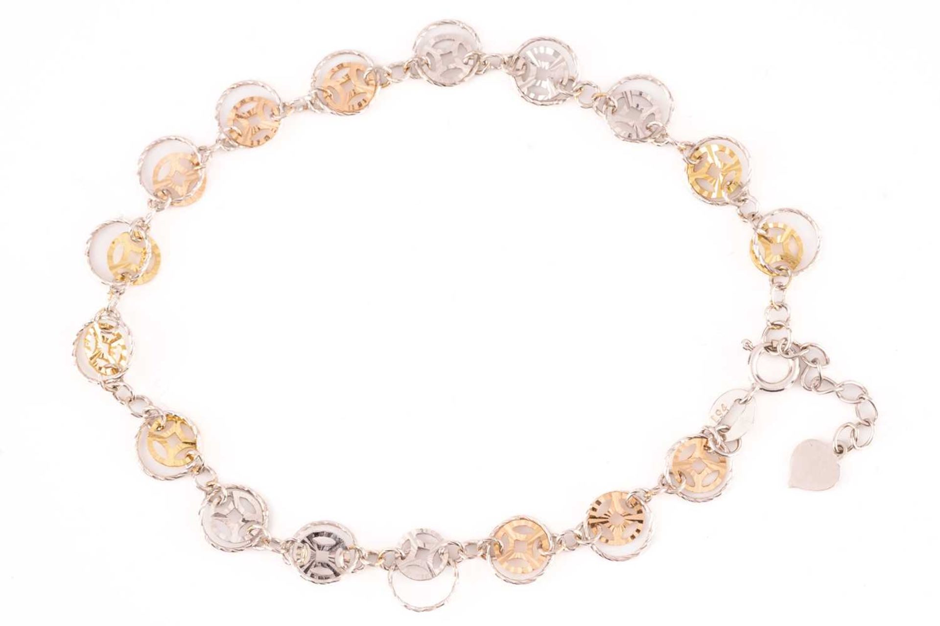 A three-tone 'Prosperity' bracelet, by Lukfook Jewellery, comprising links in the form of Chinese