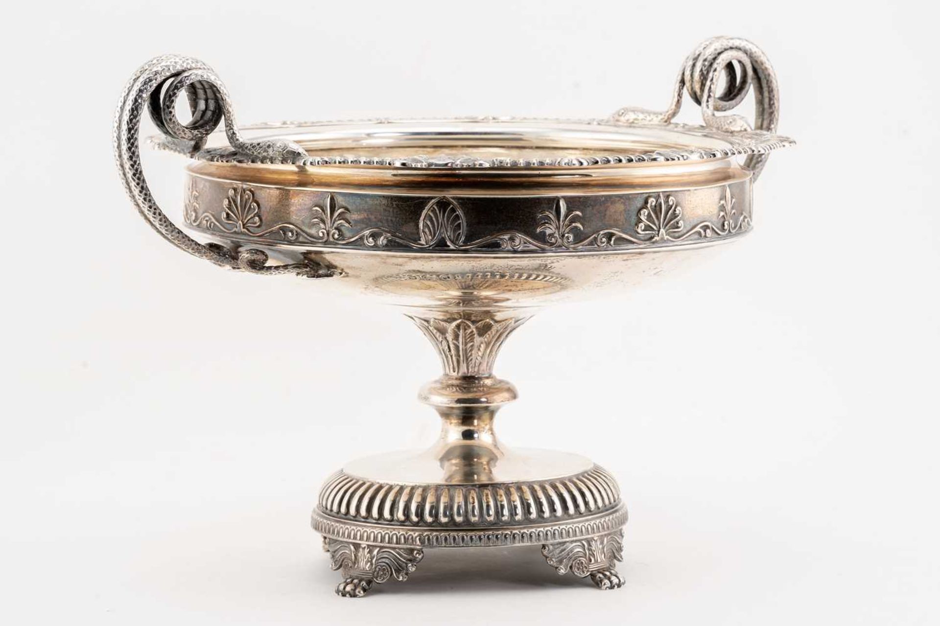 A large George V silver pedestal bowl, Sheffield 1933 by James Dixon & Sons, the twin-handles formed - Image 3 of 14