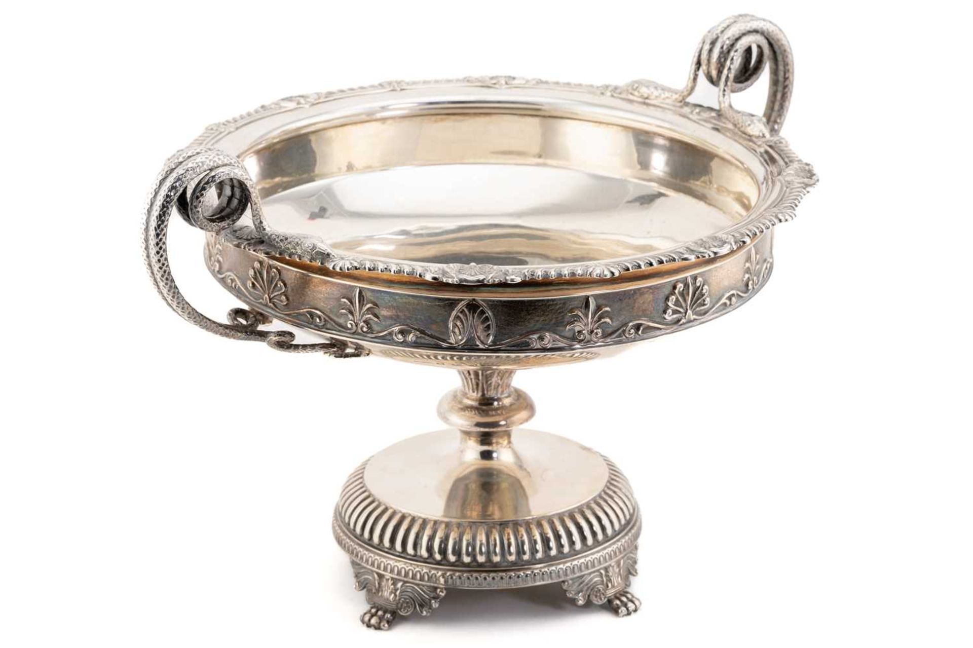 A large George V silver pedestal bowl, Sheffield 1933 by James Dixon & Sons, the twin-handles formed - Image 2 of 14